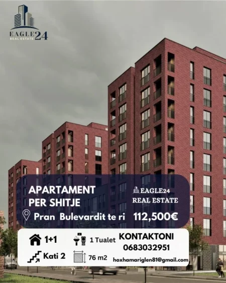 Tirane, shitet apartament 1+1 Kati 2, 75 m² 112.500 € (Prane Bulevardit te Ri)