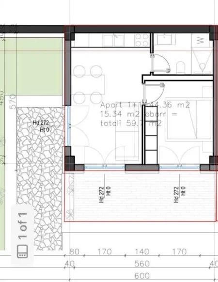 Dhermi - Palase, shitet apartament 1+1+Ballkon , 60 m²