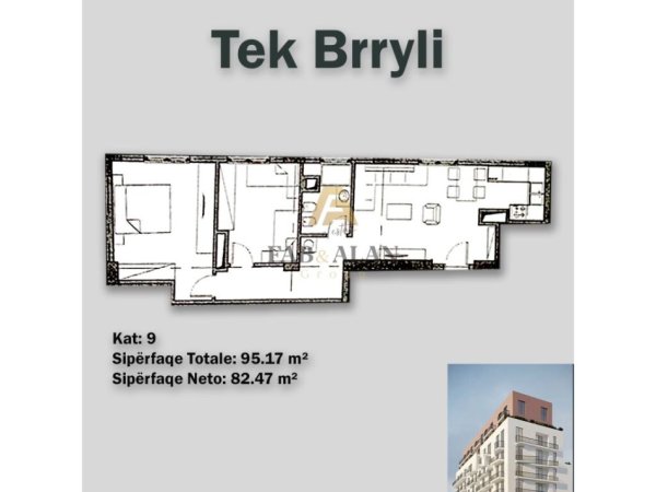 Tirane, shitet apartament 2+1 Kati 9, 95 m² 155.000 € (Brryli)
