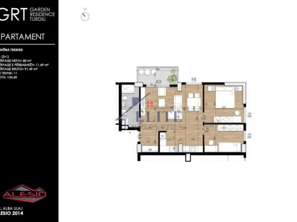 Tirane, shitet apartament 2+1+Ballkon Kati 11, 91 m² 146.384 € (Garden Residence Turdiu)