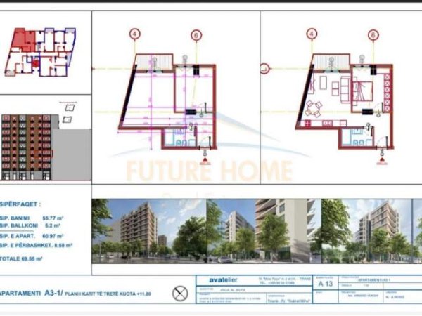 Tirane, shitet apartament 1+1 Kati 3, 70 m² 66.500 Euro (Unaza e Re)