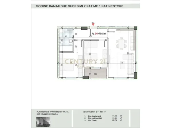 Tirane, shitet apartament 2+1 Kati 7, 86 m² 97.000 € (paskuqan)
