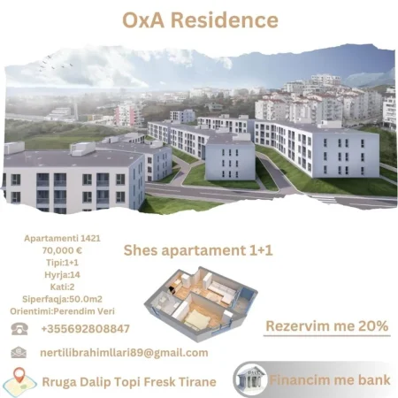 Tirane, shes apartament 1+1+Ballkon Kati 2, 50 m² 70.000 € (Rruga Dalip Topi Fresk Tirane)