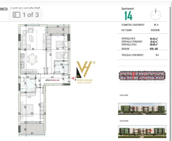 Tirane, shitet apartament 2+1+Ballkon Kati 3, 110 m² 87.000 € (KAMEZ)