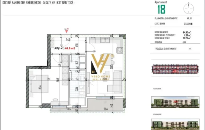 Tirane, shitet apartament 1+1+Ballkon Kati 3, 76 m² 60.000 € (KAMEZ)