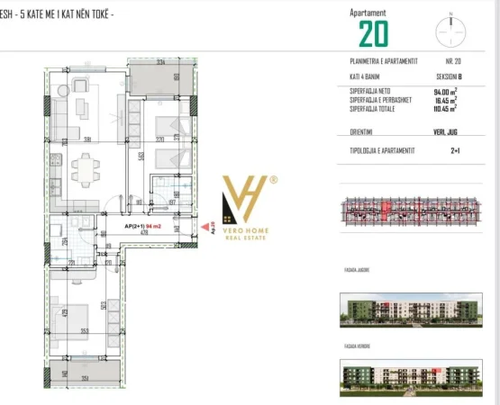 Tirane, shitet apartament 2+1+Ballkon Kati 4, 110 m² 87.000 € (KAMEZ)