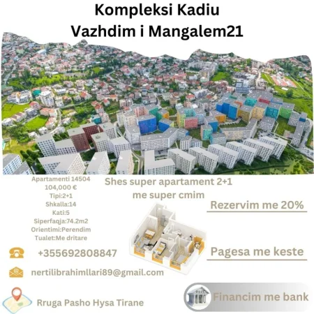 Tirane, shes apartament 2+1+Ballkon Kati 5, 74 m² 104.000 € (Rruga Pasho Hysa Tirane)