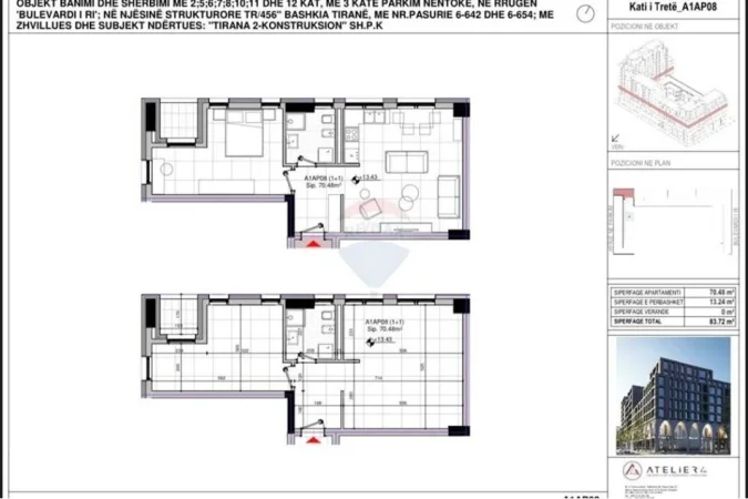 Tirane, shitet 1+1+Ballkon Kati 3, 84 m² 208.000 € (Bulevardi i Ri)