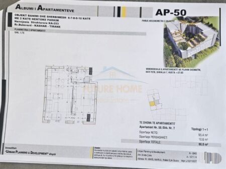 Tirane, shitet apartament 1+1 Kati 8, 66 m² 89.000 € (Urban Gate, Kashar, Tirane AREA47518)