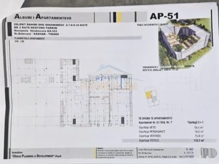 Tirane, shitet apartament 2+1 Kati 8, 114 m² 205.000 € (Urban Gate, Kashar, Tirane AREA47540)