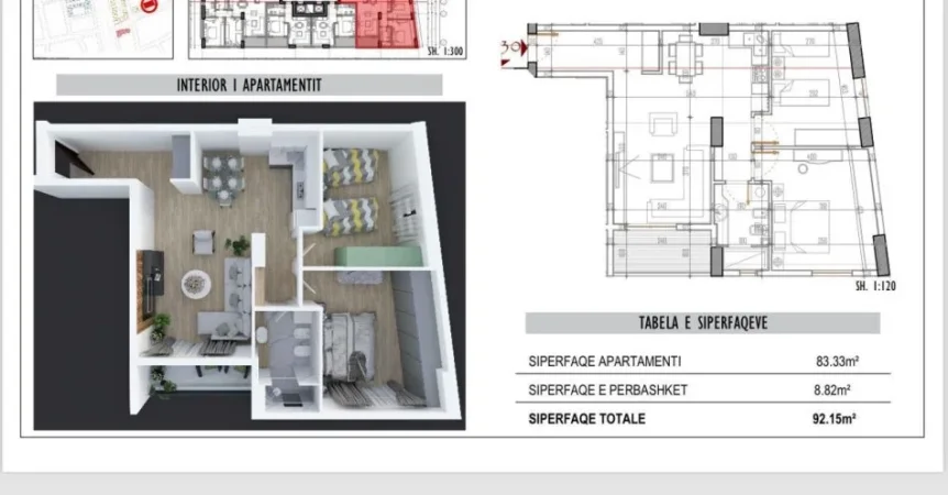 Tirane, shitet apartament 2+1 Kati 5, 92 m² 225.000 € (Rruga Luigj Gurakuqi)