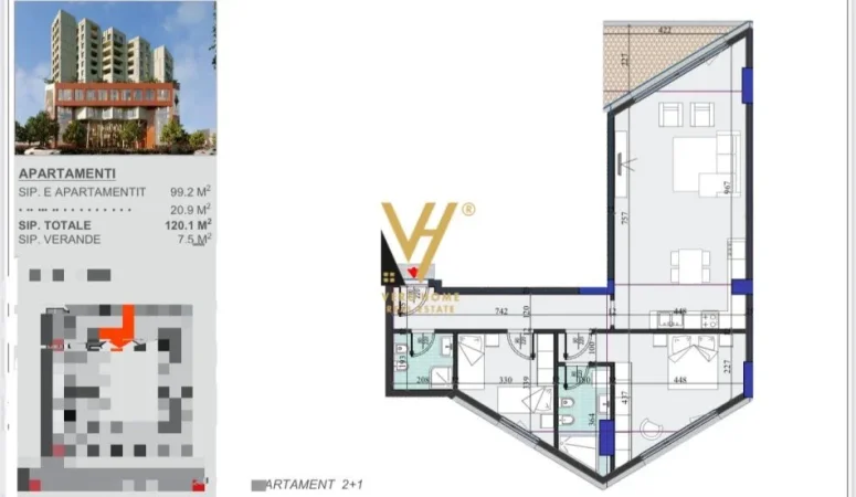Tirane, shitet apartament 2+1+Ballkon Kati 5, 120 m² 180.150 € (ZOGU I ZI)