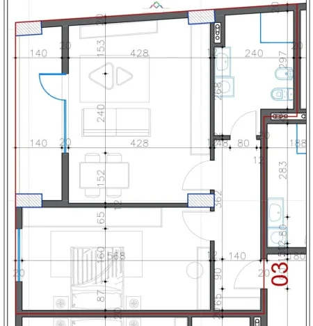 Tirane, shes apartament 1+1 Kati 3, 85 m² 74.700 € (kamez)