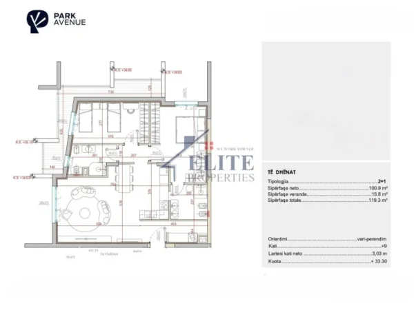 Tirane, shitet apartament 2+1+Ballkon Kati 9, 119 m² 273.480 € (Park Avenue)
