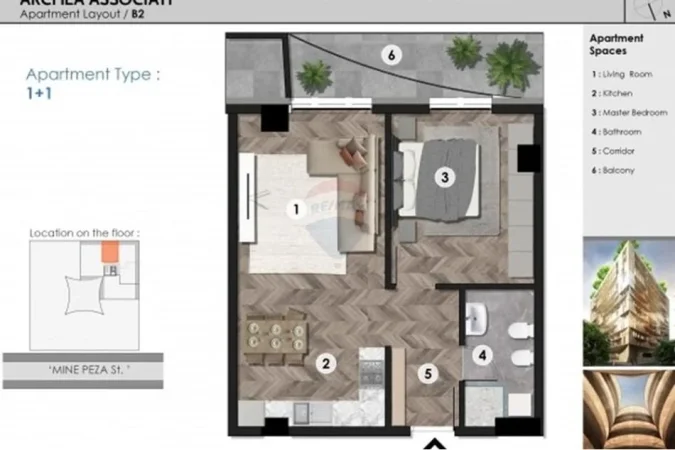 Tirane, shitet apartament 1+1+Ballkon Kati 1, 66 m² 130.080 € 