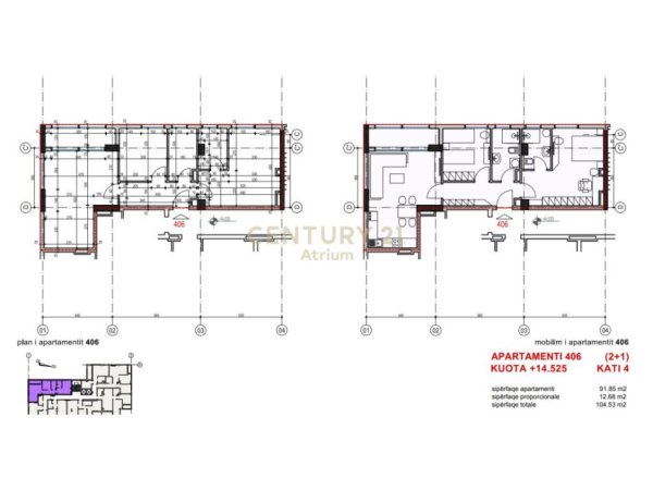 Tirane, shes apartament 2+1+Ballkon Kati 4, 104 m² 261.250 € (Pazari I ri)