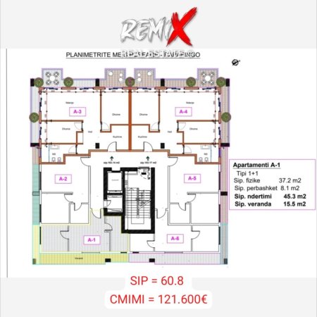 Mali Robit, shitet apartament 1+1+Aneks+Ballkon Kati 6, 61 m² 121.600 € 