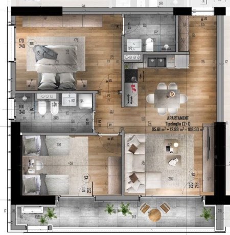 Tirane, shitet apartament 2+1+BLK Kati 4, 108 m² 119.350  (Kthesa e Kamzes)