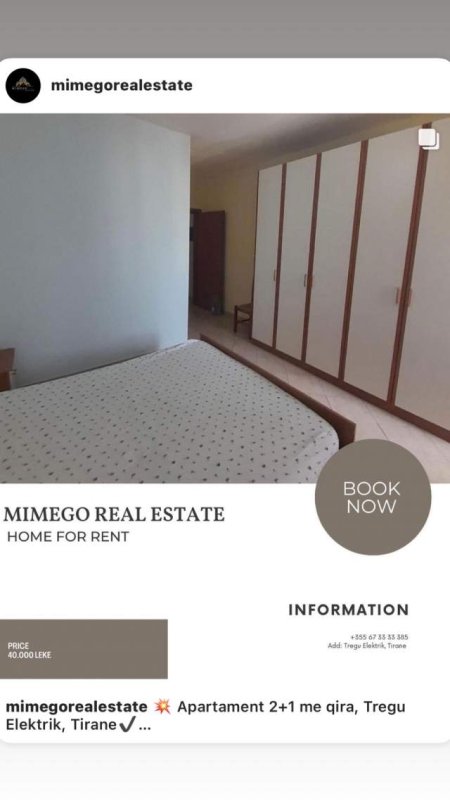Tirane, jepet me qera apartament 2+1+A+BLK Kati 6, 92 m² 40.000 Leke (tregu elektrik)