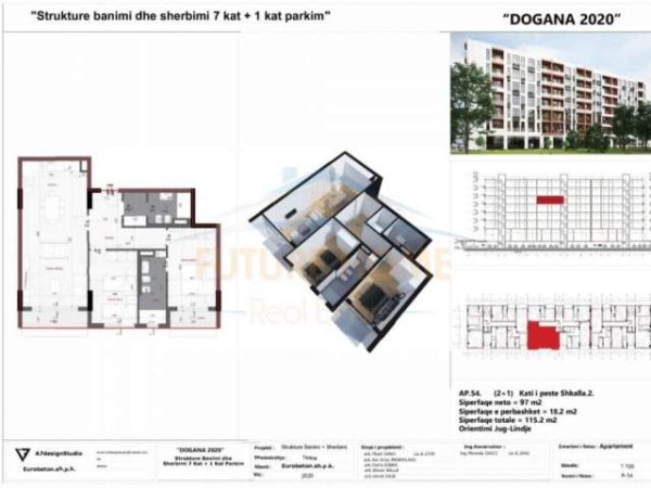 Tirane, shes apartament 2+1+BLK Kati 5, 115 m² 113.000 Euro (ish sheshi shqiponja)