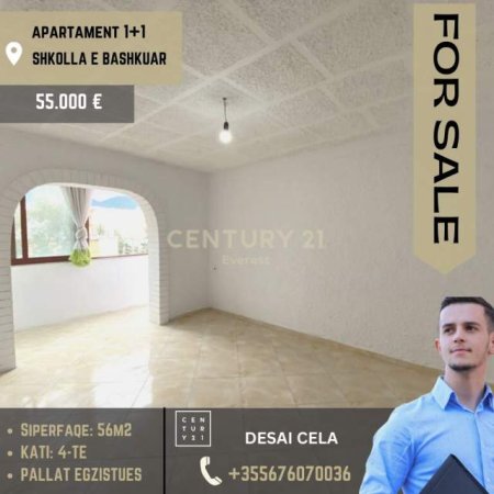 Tirane, shitet apartament 1+1 Kati 4, 56 m² 55.000 Euro (Shkolla e Bashkuar)