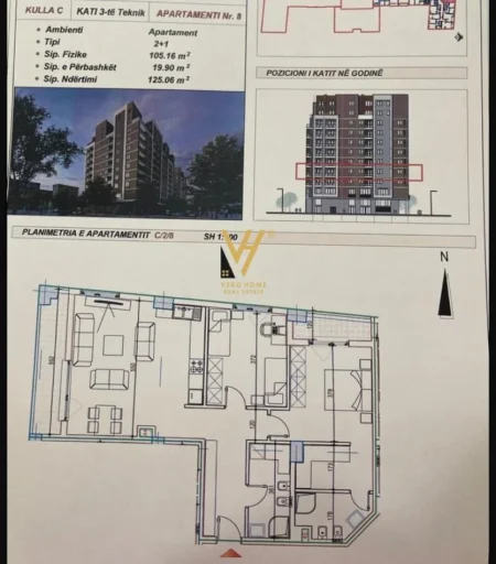 Tirane, shitet apartament 2+1 Kati 3, 125 m² 258.000 € (21 DHJETORI)