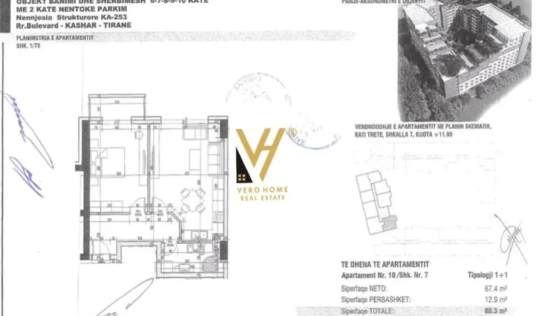 Tirane, shitet apartament 1+1+Ballkon Kati 3, 80 m² 96.500 € (MEZEZ)