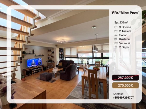 Tirane, shitet 3+1+Aneks+Ballkon Kati 5, 232 m² 270.000 € (Mine Peza)