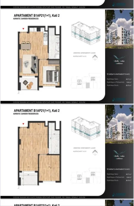 Durres, shitet apartament 1+1+Ballkon Kati 2, 59 m² 90.000 € 