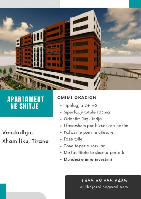 Tirane, shes apartament 2+1+BLK Kati 1, 103 m² 103.000 Euro (Xhamlliku)