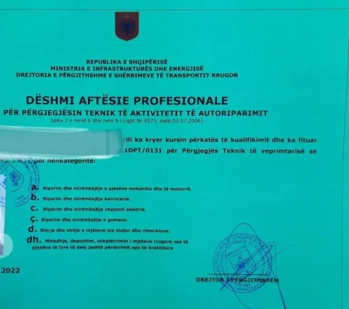 Tirane, ofroj DAP për Përgjëgjësin Teknik 100€/muaj