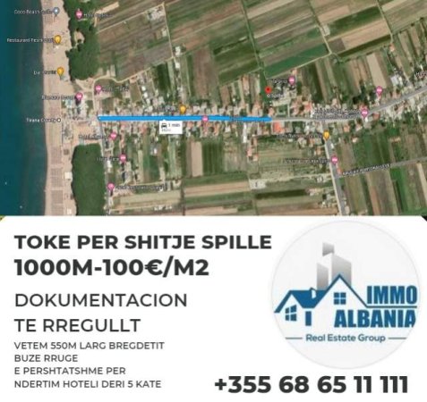Spille, shes toke ne bregdet 1.000 m² 100 Euro/m2 (Rruga Pishave)