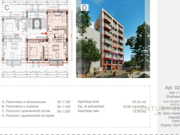 Tirane, shes apartament 2+1+Aneks+Ballkon Kati 2, 92 m² 138.000 € (Rruga Bardhyl)