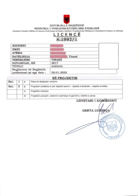 Tirane, ofrohet licence drejtuesi teknik arkitekti