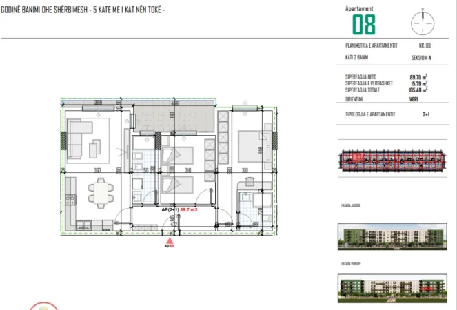 Tirane, shitet apartament 2+1+Ballkon Kati 2, 105 m² 84.300 € (Kamez Bulevardi Blu)