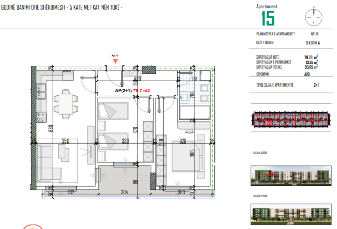 Tirane, shitet apartament 2+1+Ballkon Kati 3, 93 m² 74.900 € (Bulevardi Blu Kamez)