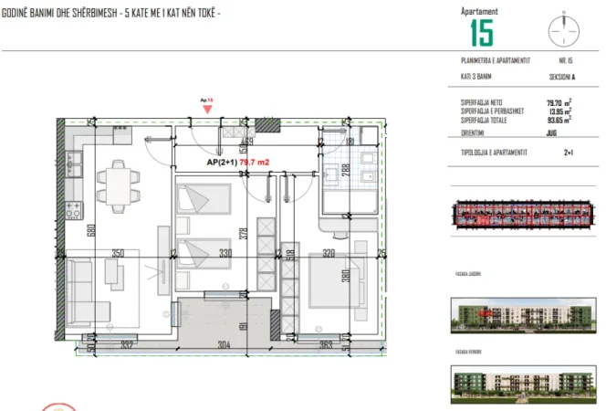 Tirane, shitet apartament 2+1+Ballkon Kati 3, 93 m² 74.900 € (Bulevardi Blu Kamez)
