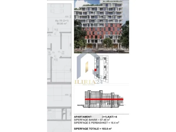 Tirane, shes apartament 2+1+Ballkon Kati 4, 104 m² 140.130 €