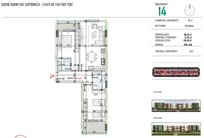 Tirane, shitet apartament 2+1+Ballkon Kati 3, 105 m² 84.300 € (Bulevardi Blu Kamez)