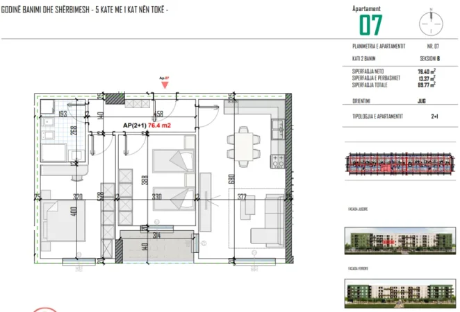 Tirane, shitet apartament 2+1+Ballkon Kati 2, 89 m² 71.800 € (Kamez Bulevardi Blu)