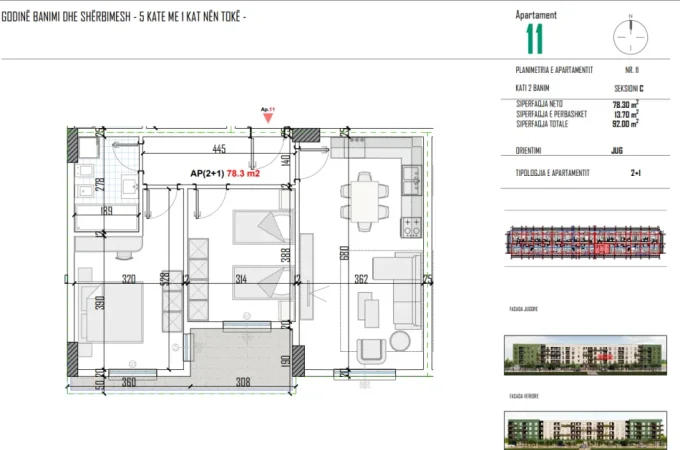 Tirane, shitet apartament 2+1+Ballkon Kati 2, 92 m² 73.600 € (Bulevardi Blu Kamez)