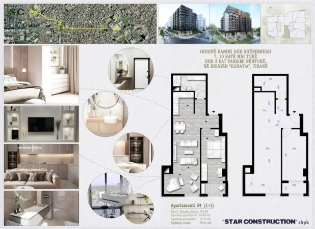 Tirane, shitet apartament 1+1+Ballkon Kati 5, 78 m² 125.600 € (Rruga Egnatia)