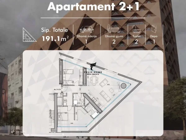Tirane, shitet apartament 2+1 Kati 16, 191 m² 363.000 € (XHANFIZE KEKO)