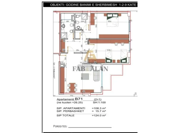 Tirane, shitet apartament 2+1+2 Kati 8, 124 m² 111.600 € (Kamez Bathore)
