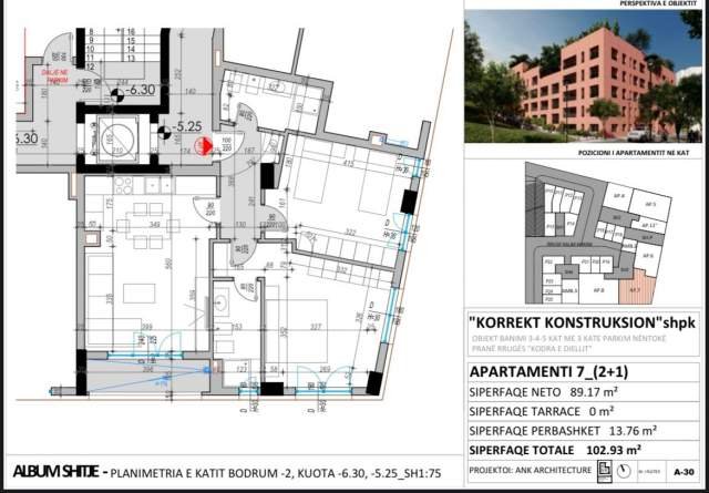 Tirane, shes apartament 2+1+A+BLK Kati 2, 107 m² 129.000 Euro (Kodra e Diellit)