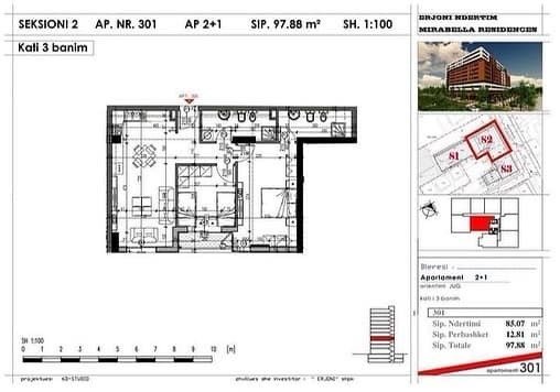 Tirane, shitet 4+1 Kati 3, 97 m² 93.000 Euro