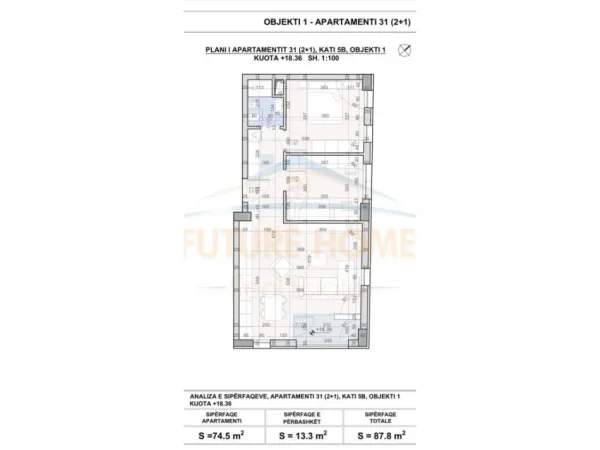 Tirane, shitet apartament 2+1 Kati 8, 88 m² 129.140 € (UNAZA RE)   UNA42168