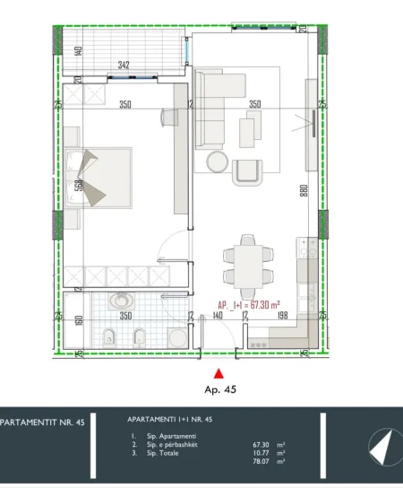 Tirane, shitet apartament 1+1 Kati 5, 78 m² 67.800 € (Paskuqan)