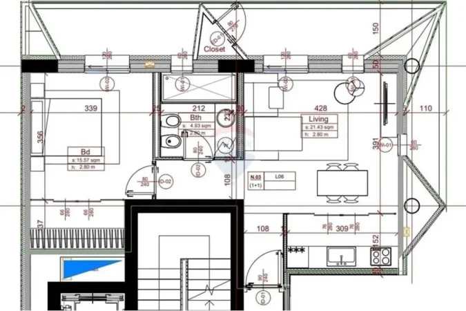 Tirane, jepet me qera apartament 1+1 Kati 6, 93 m² 1.300 € (Kompleksi Dinamo)