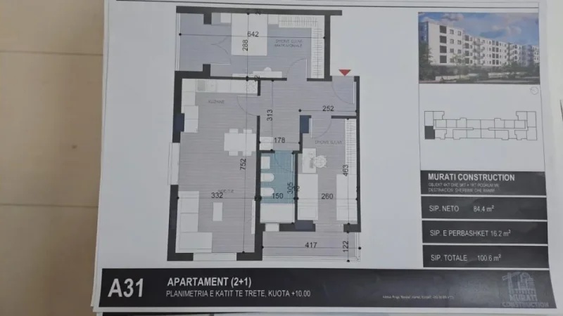 Tirane, shitet apartament 2+1+Ballkon Kati 3, 101 m² 85.510 € (Kamez)
